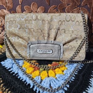 Vintage Coach Y2K Lurex Signature Optic Art Clutch Bag Purse in Metallic Gold